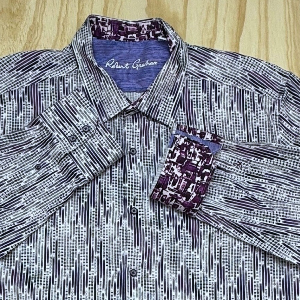 Robert Graham 4XL Purple Abstract Stripe Classic Fit Button Down Shirt